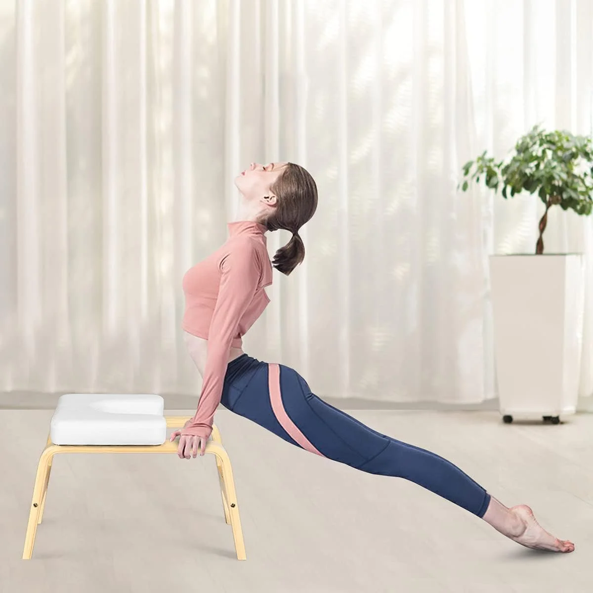 نیمکت ایستادن روی سر یوگا با پدهای VC، صندلی وارونگی یوگا، قاب چوبی محکم، تمرین دهنده وارونگی یوگا، رفع خستگی و فرم دهی بدن، ایده آل برای تمرین، تناسب اندام و باشگاه