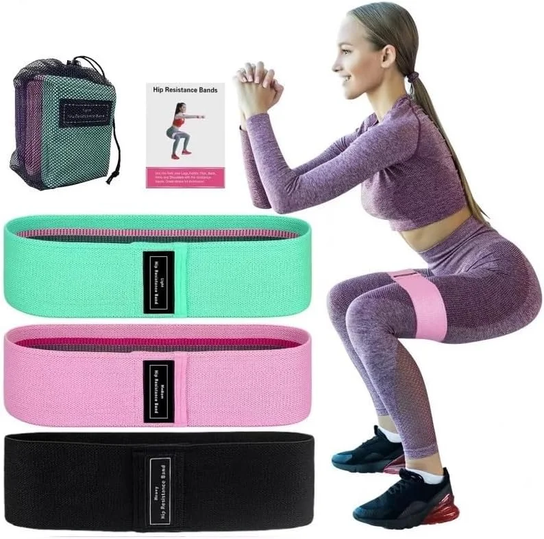 ست ۳ عددی کش های مقاومتی پارچه ای، کش های باسن بادوام برای زنان و مردان - ضد لغزش برای تمرینات سرینی، ران و لگن - باشگاه خانگی، یوگا، پیلاتس و فیزیوتراپی