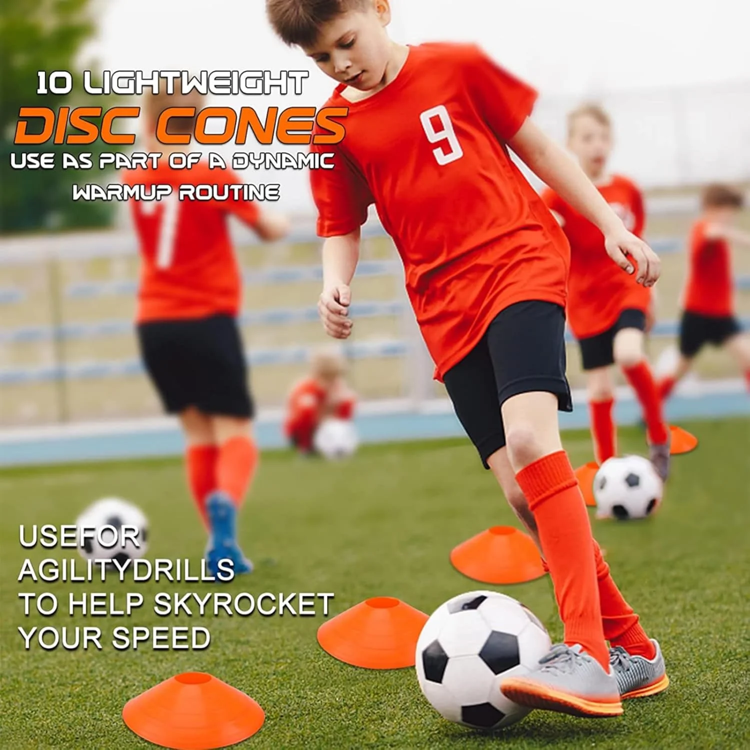 ست تمرین چابکی و سرعت شامل نردبان چابکی 12 پله، 10 مخروط دیسکی، طناب پرش، باندهای مقاومتی، چتر دویدن و نگهدارنده، مناسب برای تمرینات فوتبال، هاکی و سایر ورزشکاران