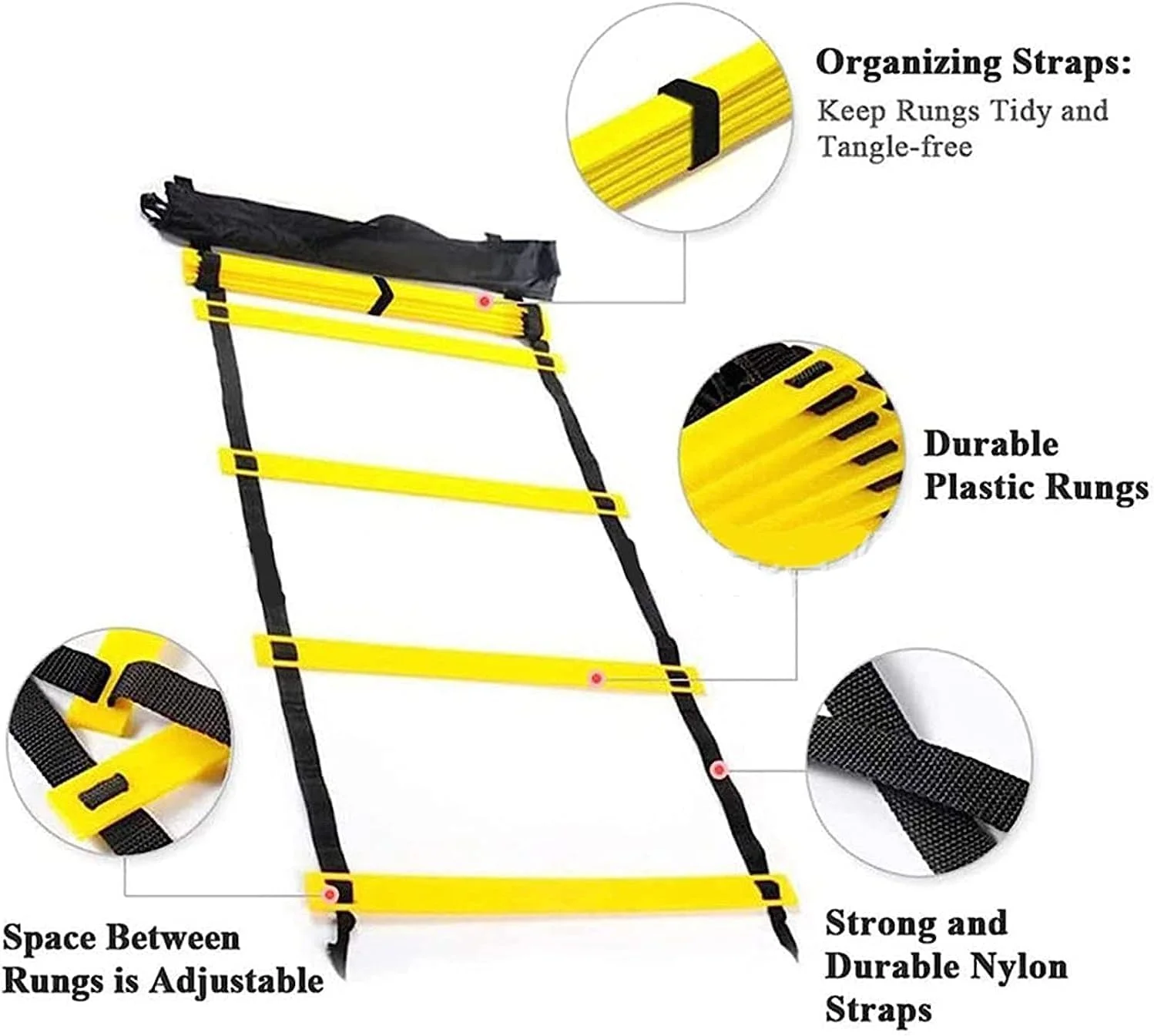 ست تمرین چابکی و سرعت شامل نردبان چابکی با کیف حمل، 10 مخروط دیسکی، چتر مقاومت برای تمرین ورزشکاران فوتبال برای حرکات پا سریعتر و مهارت های حرکتی بهتر