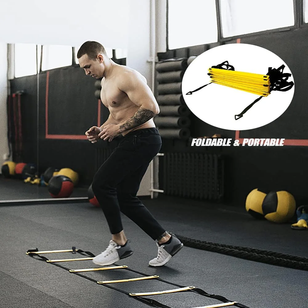 کیت تمرین چابکی و سرعت، نردبان چابکی فوتبال با 12 پله، 12 مخروط و 4 میخ، تجهیزات تمرین فوتبال، کیت تمرین چابکی و سرعت برای فوتبال، بسکتبال، بیسبال، هاکی