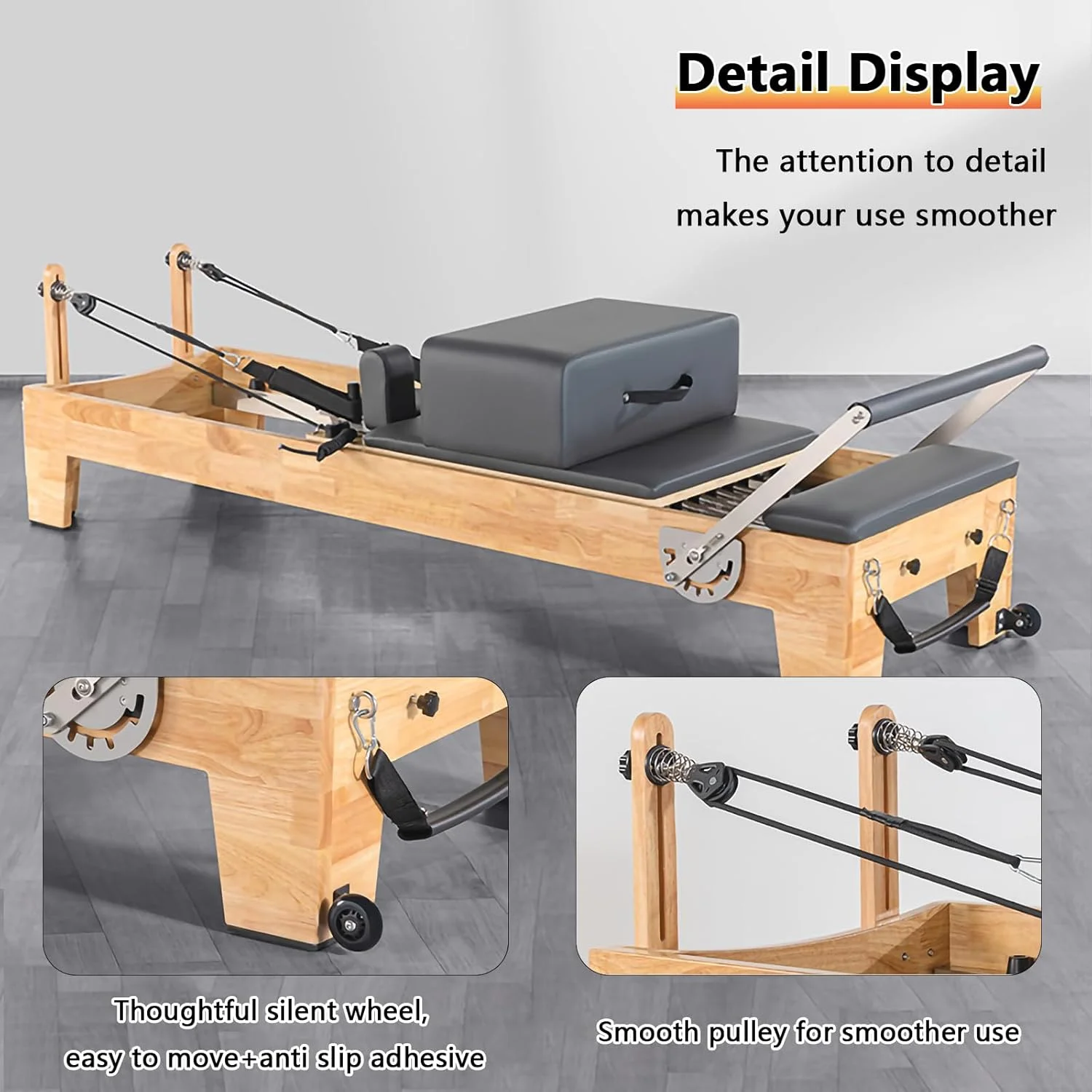 دستگاه پیلاتس ریفرمر، تخت پیلاتس چوبی جامد برای خانه، تجهیزات یوگا ورزشی، تخت ریفرمر یوگا، مناسب برای کاربران مبتدی و متوسط