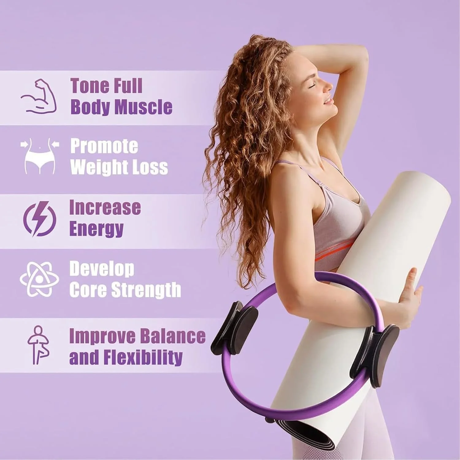 حلقه پیلاتس YelaJoy - حلقه جادویی یوگا 15 اینچی با دستگیره های دوگانه برای تقویت کل بدن، تمرینات هسته و ران، تمرینات مت و ریفرمر