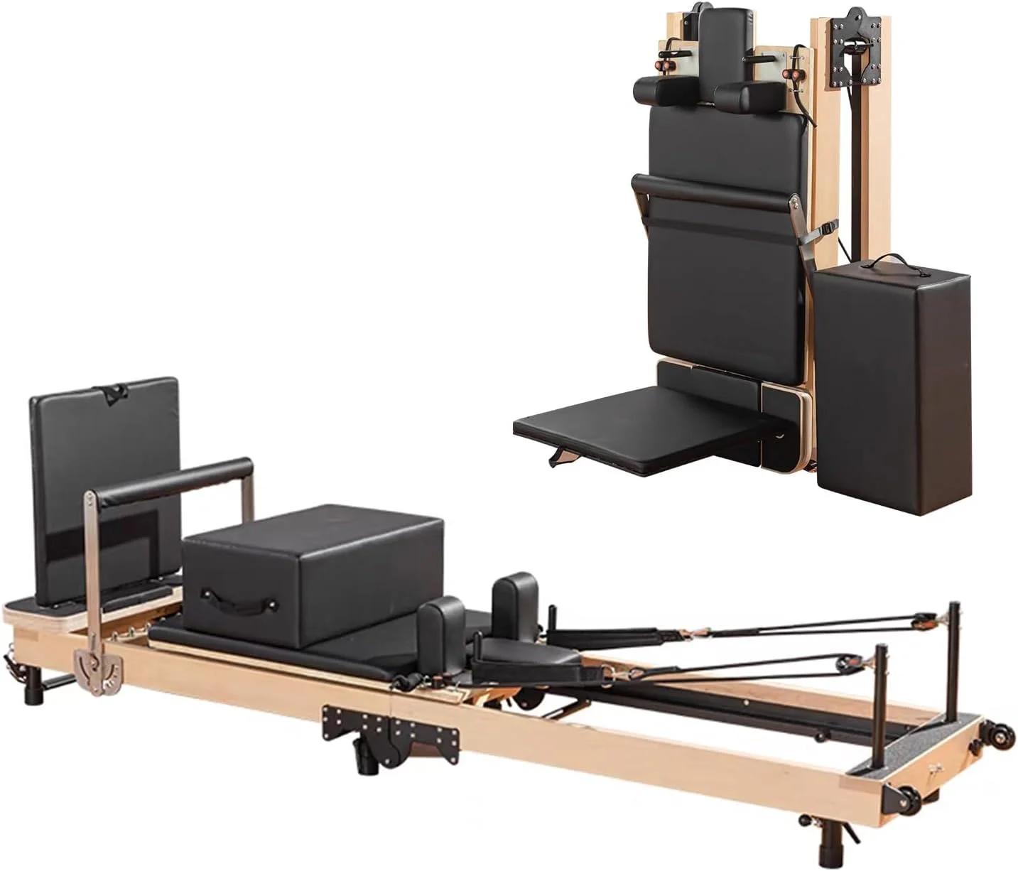 دستگاه پیلاتس رفرمر DEONG، تخت پیلاتس تاشو چوب افرا سفید ارتقا یافته برای خانه با لوازم جانبی رفرمر، تجهیزات یوگا ورزشی، مناسب برای مبتدیان و کاربران متوسط دستگاه پیلاتس رفرمر DEONG، تخت پیلاتس تاشو چوب افرا سفید ارتقا یافته برای خانه با لوازم جانبی رفرمر، تجهیزات یوگا ورزشی، مناسب برای مبتدیان و کاربران متوسط