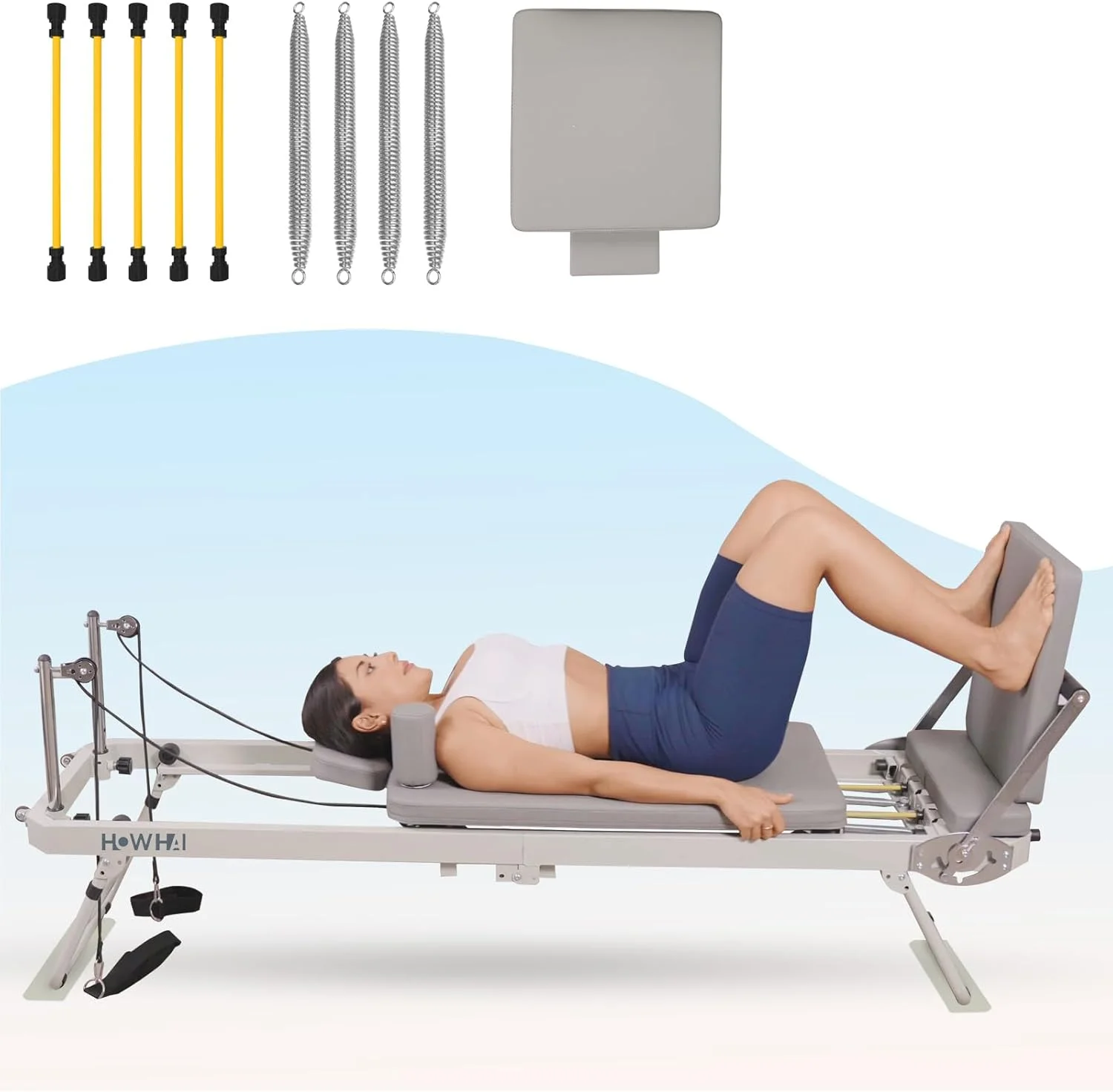 دستگاه پیلاتس ریفرمر تاشو مناسب باشگاه خانگی، تجهیزات پیلاتس ریفرمر برای کاربران مبتدی و پیشرفته، با مقاومت دوگانه، فنر و طناب، تخته پرش، تحمل وزن تا 180 کیلوگرم دستگاه پیلاتس ریفرمر تاشو مناسب باشگاه خانگی، تجهیزات پیلاتس ریفرمر برای کاربران مبتدی و پیشرفته، با مقاومت دوگانه، فنر و طناب، تخته پرش، تحمل وزن تا 180 کیلوگرم