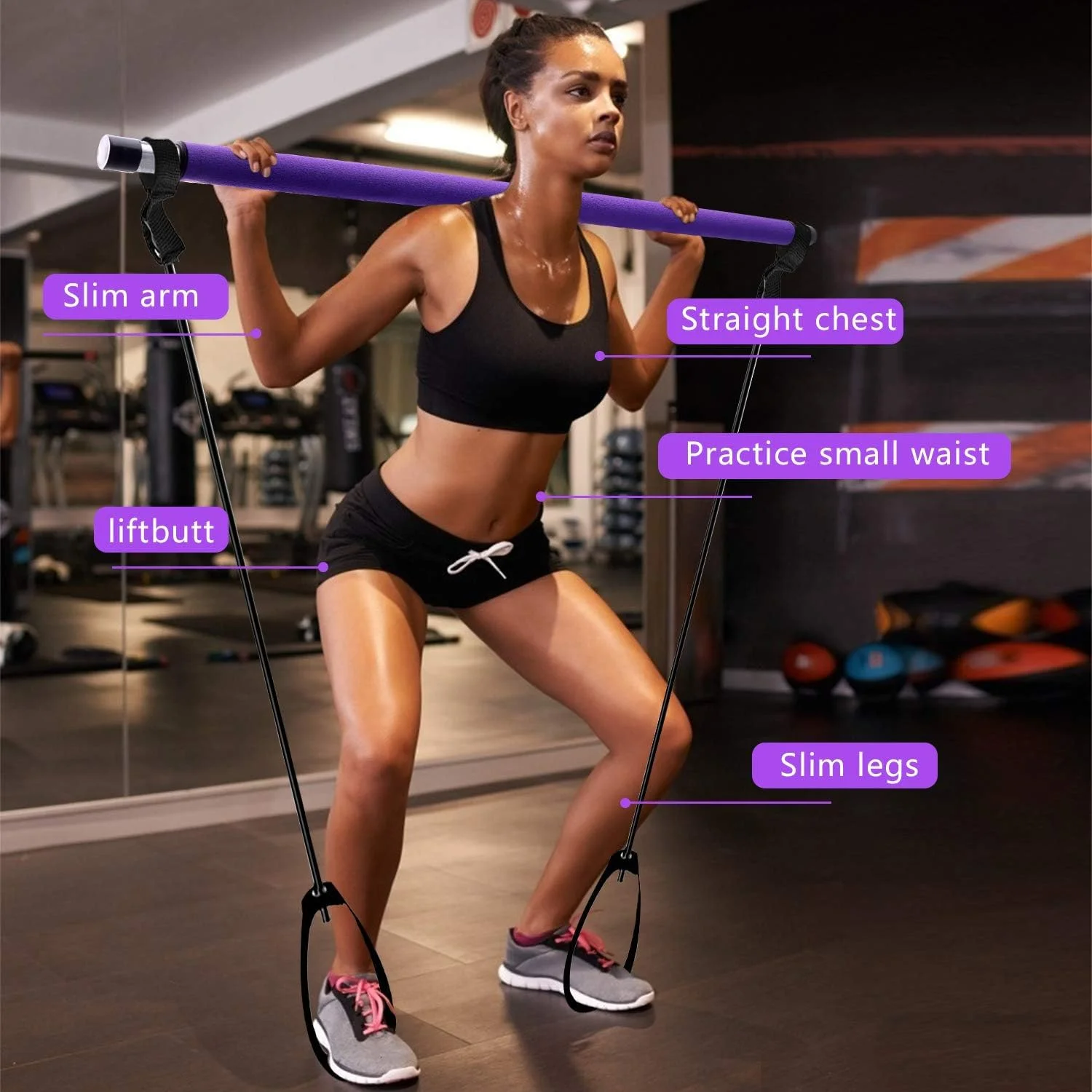کیت میله پیلاتس با کش مقاومتی، میله ورزشی قابل حمل با حلقه پا برای یوگا، کشش، فرم دهی، چرخش، میله دراز و نشست، کش مقاومتی، ورزش بدنسازی خانگی برای زنان و مردان کیت میله پیلاتس با کش مقاومتی، میله ورزشی قابل حمل با حلقه پا برای یوگا، کشش، فرم دهی، چرخش، میله دراز و نشست، کش مقاومتی، ورزش بدنسازی خانگی برای زنان و مردان