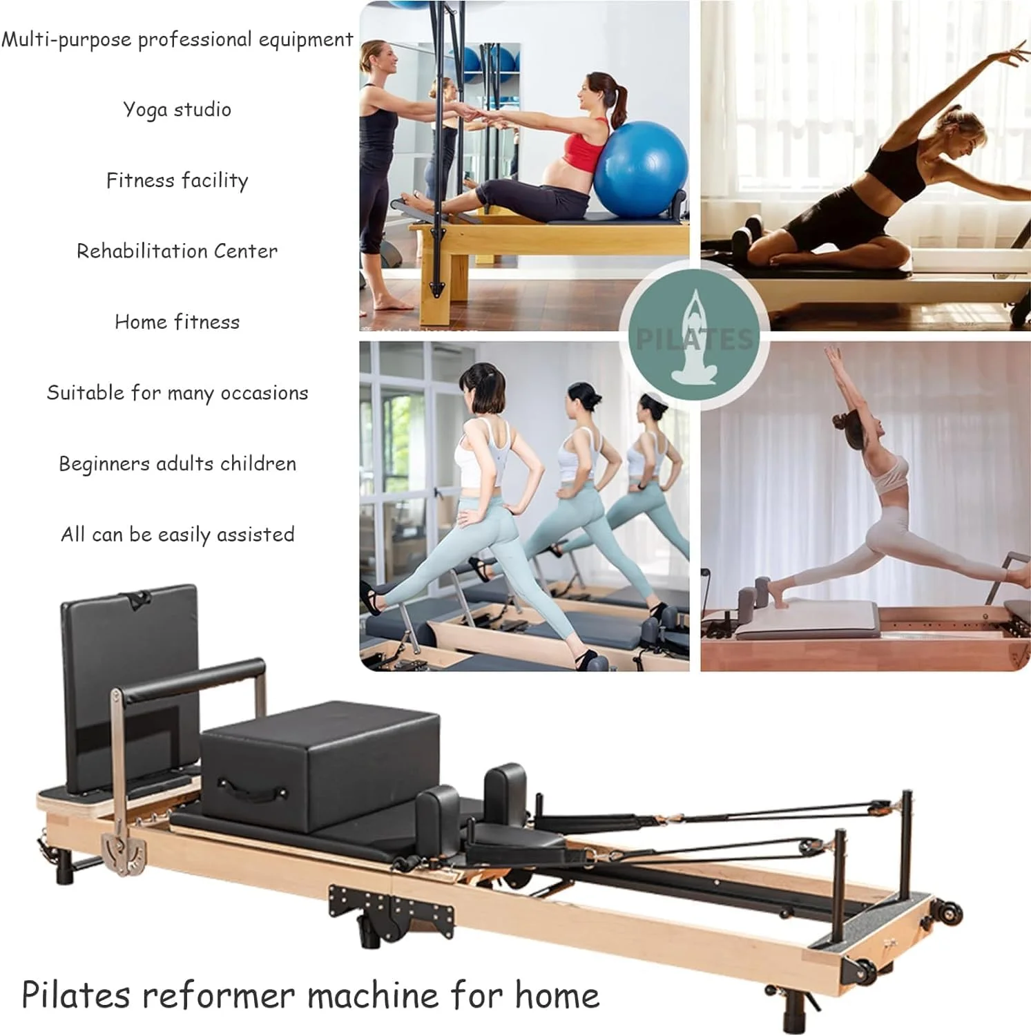 دستگاه پیلاتس رفرمر DEONG، تخت پیلاتس تاشو چوب افرا سفید ارتقا یافته برای خانه با لوازم جانبی رفرمر، تجهیزات یوگا ورزشی، مناسب برای مبتدیان و کاربران متوسط دستگاه پیلاتس رفرمر DEONG، تخت پیلاتس تاشو چوب افرا سفید ارتقا یافته برای خانه با لوازم جانبی رفرمر، تجهیزات یوگا ورزشی، مناسب برای مبتدیان و کاربران متوسط