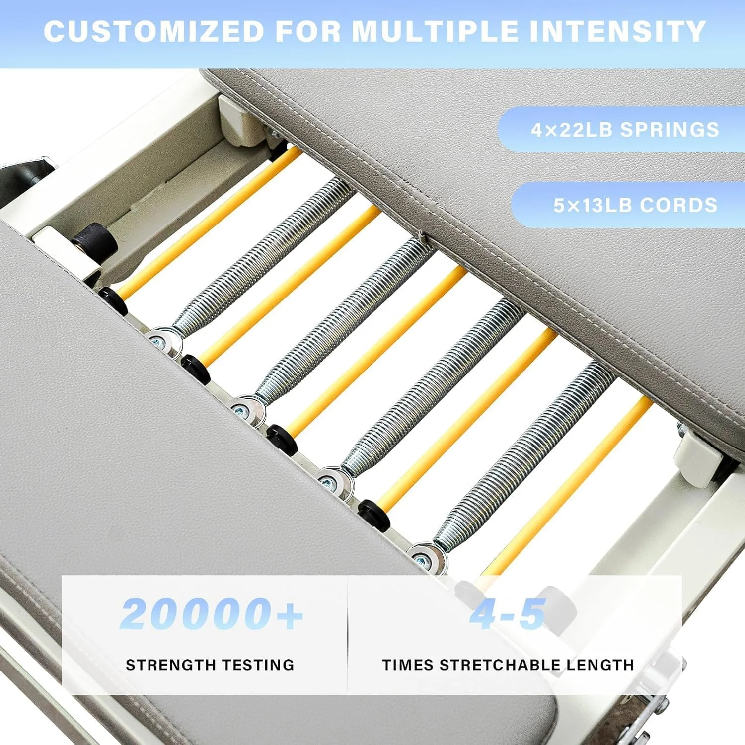 دستگاه پیلاتس ریفرمر تاشو مناسب باشگاه خانگی، تجهیزات پیلاتس ریفرمر برای کاربران مبتدی و پیشرفته، با مقاومت دوگانه، فنر و طناب، تخته پرش، تحمل وزن تا 180 کیلوگرم