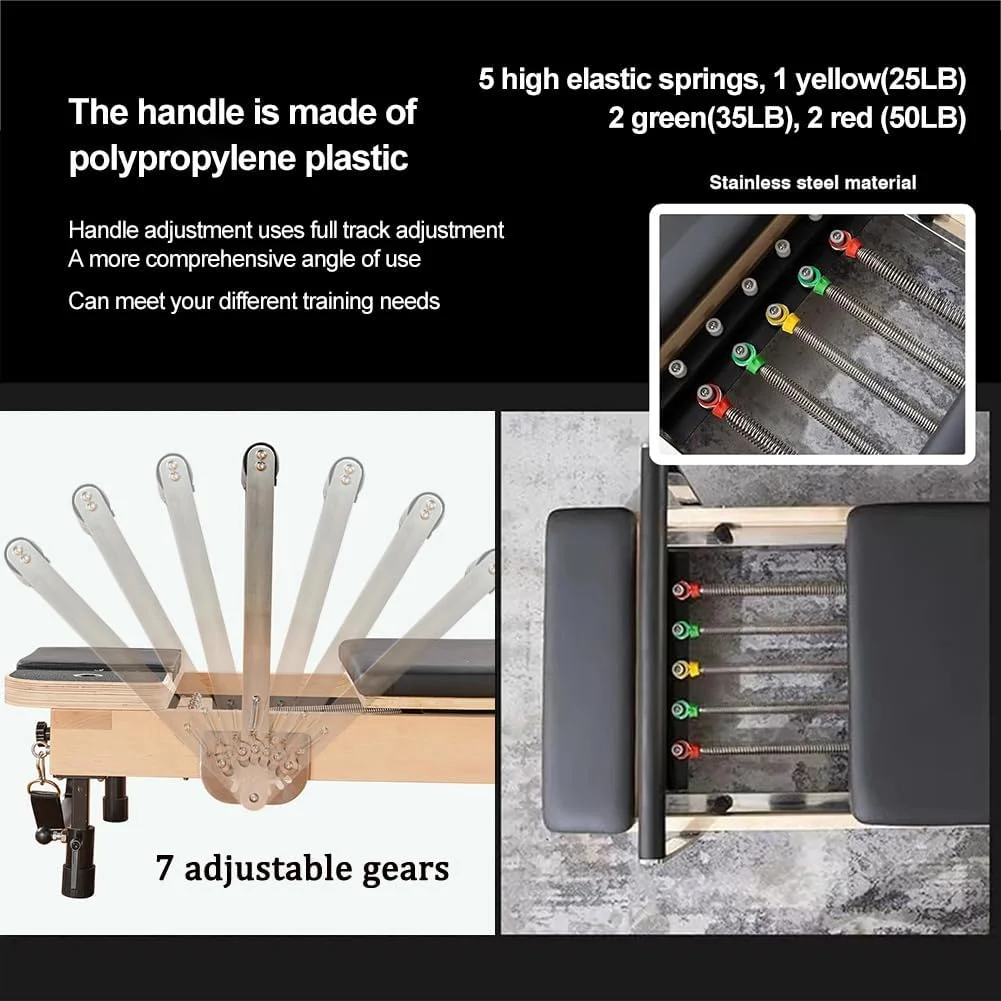 دستگاه پیلاتس رفرمر DEONG، تخت پیلاتس تاشو چوب افرا سفید ارتقا یافته برای خانه با لوازم جانبی رفرمر، تجهیزات یوگا ورزشی، مناسب برای مبتدیان و کاربران متوسط دستگاه پیلاتس رفرمر DEONG، تخت پیلاتس تاشو چوب افرا سفید ارتقا یافته برای خانه با لوازم جانبی رفرمر، تجهیزات یوگا ورزشی، مناسب برای مبتدیان و کاربران متوسط