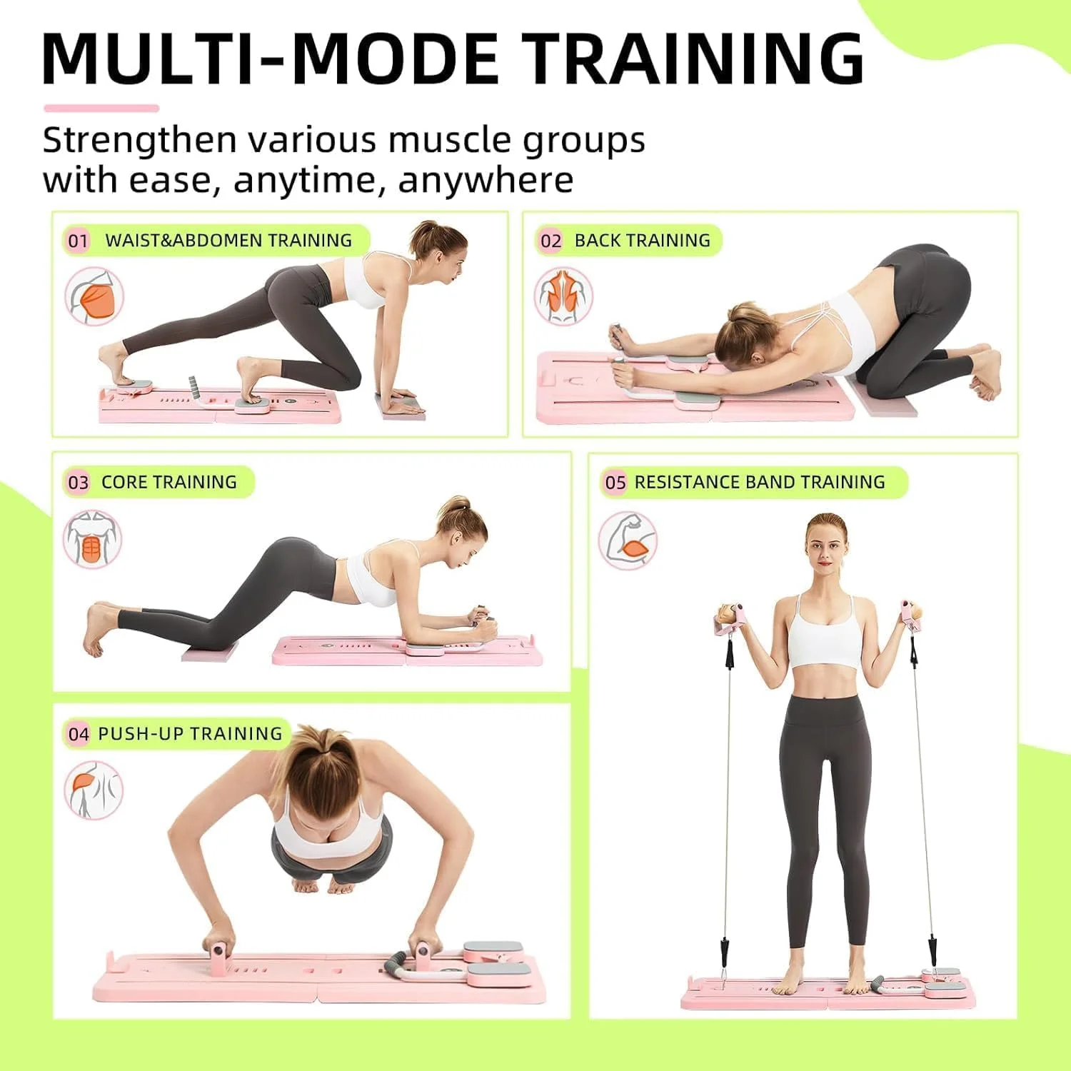 تخته پیلاتس - ست ریفرمر پیلاتس، تخته ریفرمر پیلاتس تاشو چند منظوره برای خانه، تخته لغزنده پیلاتس 5 در 1