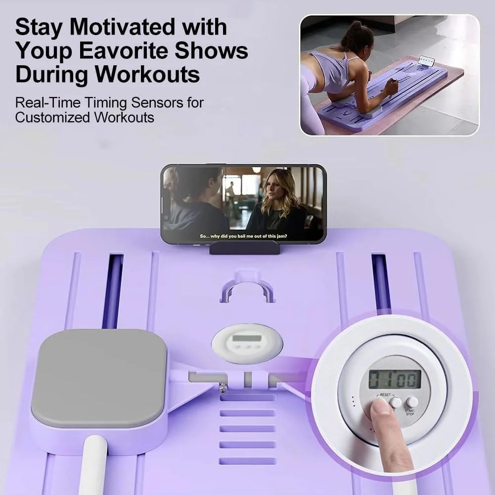 تخته پیلاتس، ست دستگاه ریفرمر پیلاتس، تخته ریفرمر پیلاتس تاشو چند منظوره، تجهیزات تمرین شکم با فلکسی‌بندهای پیلاتس برای کاربران مبتدی و پیشرفته با تایمر