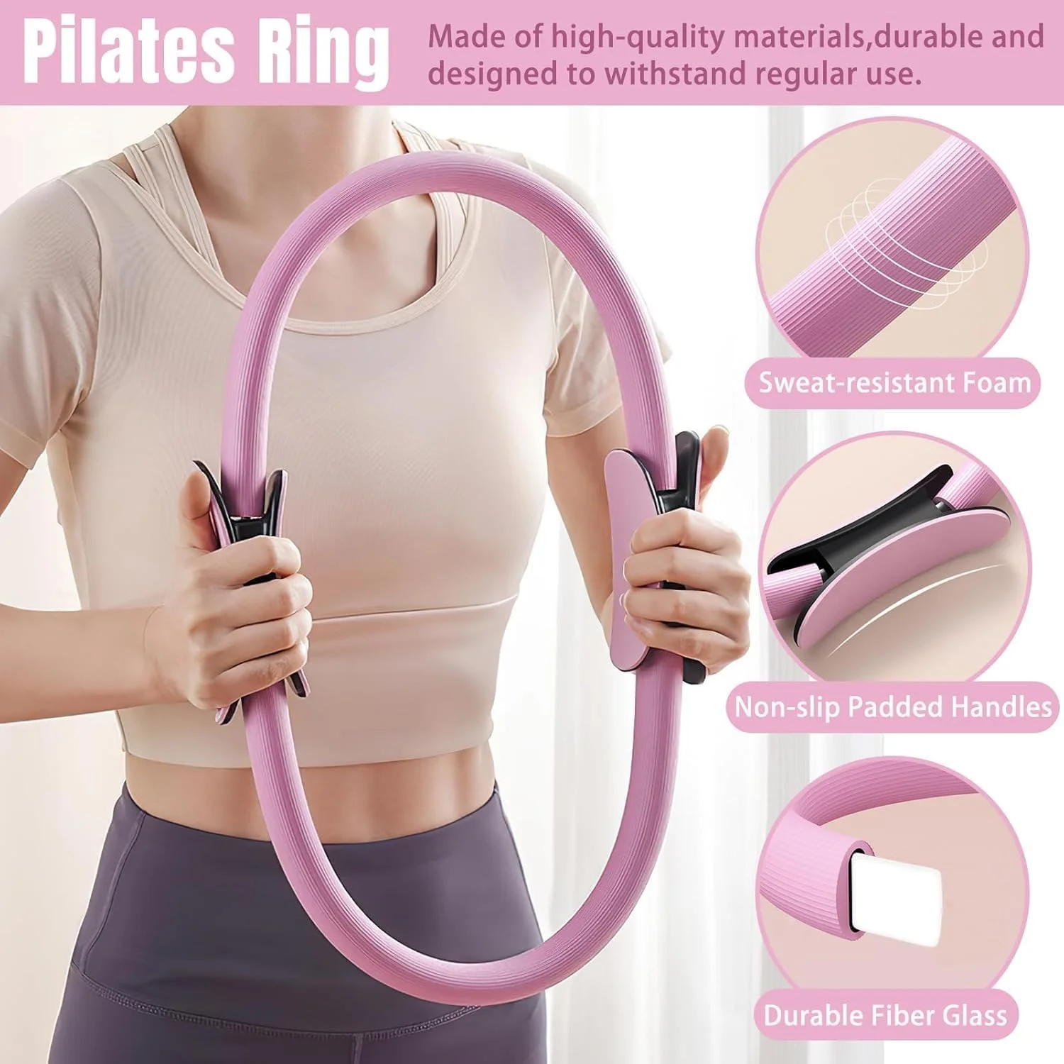 ست لوازم ضروری پیلاتس 5 تکه برای بانوان، ست تجهیزات تمرینات خانگی با توپ 25 سانتی‌متری، حلقه جادویی، لوازم جانبی، مناسب برای مبتدیان برای فرم دهی و تناسب اندام