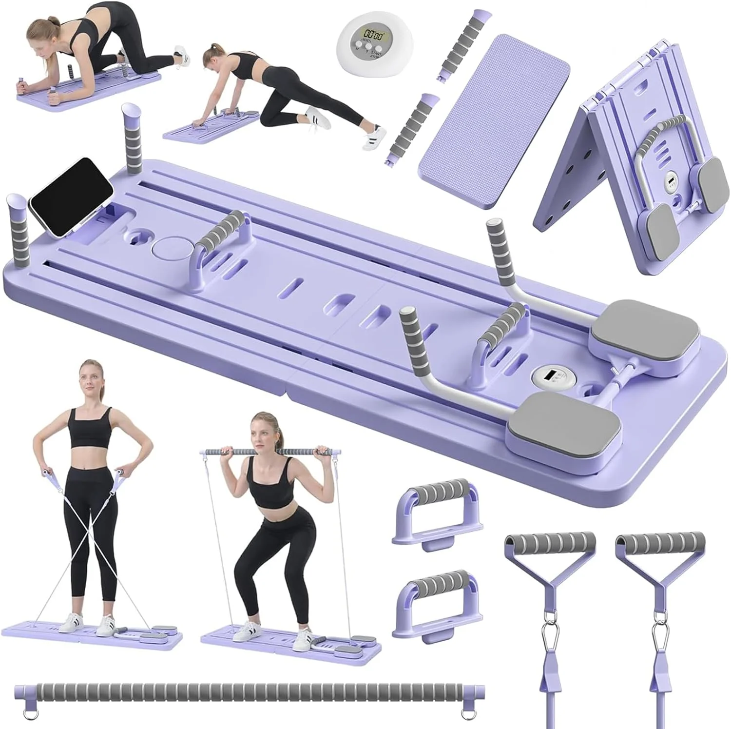 تخته تمرینات چندمنظوره پیلاتس تاشو، تخته شکم، ست ریفرمر پیلاتس، تجهیزات پیلاتس با استحکام بالا، تخته تناسب اندام قابل حمل برای خانه، زنان و مردان تخته تمرینات چندمنظوره پیلاتس تاشو، تخته شکم، ست ریفرمر پیلاتس، تجهیزات پیلاتس با استحکام بالا، تخته تناسب اندام قابل حمل برای خانه، زنان و مردان