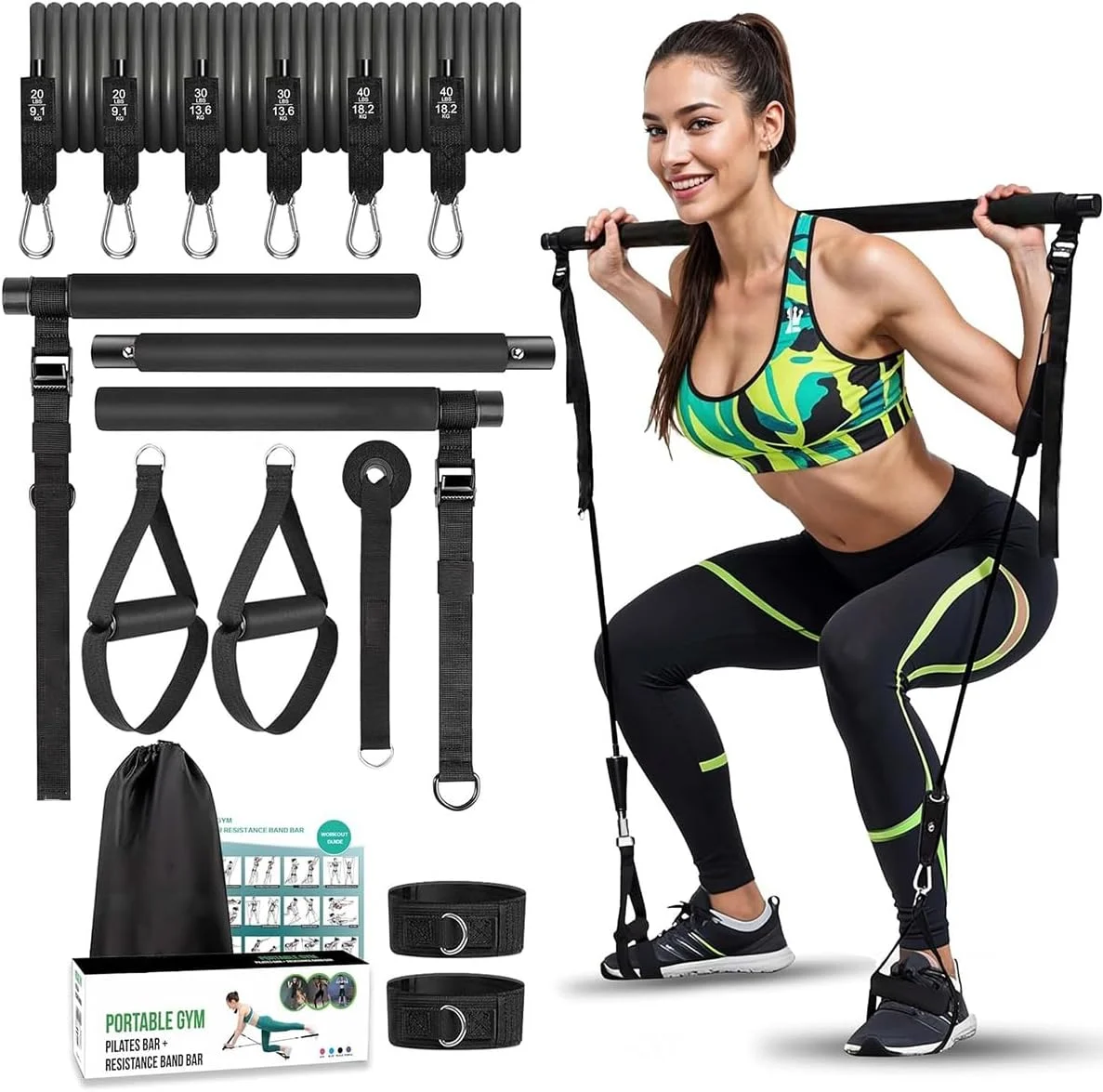 ست میله پیلاتس، کیت میله باند مقاومتی چند منظوره با 6 باند تمرینی، لنگر درب، دستگیره، کیف قابل حمل، بند پا، تجهیزات ورزشی برای تقویت عضلات، تمرین یوگا در باشگاه خانگی ست میله پیلاتس، کیت میله باند مقاومتی چند منظوره با 6 باند تمرینی، لنگر درب، دستگیره، کیف قابل حمل، بند پا، تجهیزات ورزشی برای تقویت عضلات، تمرین یوگا در باشگاه خانگی