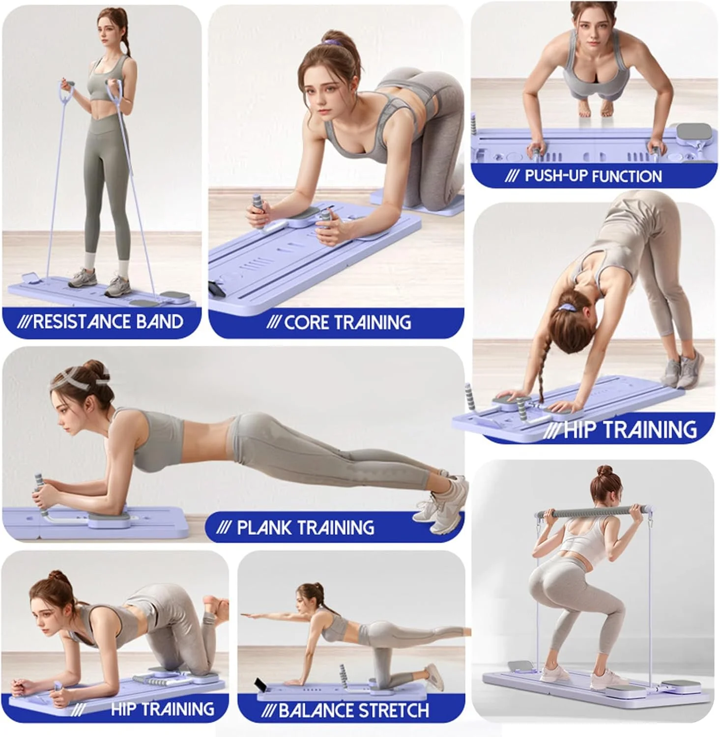 تخته تمرینات چندمنظوره پیلاتس تاشو، تخته شکم، ست ریفرمر پیلاتس، تجهیزات پیلاتس با استحکام بالا، تخته تناسب اندام قابل حمل برای خانه، زنان و مردان