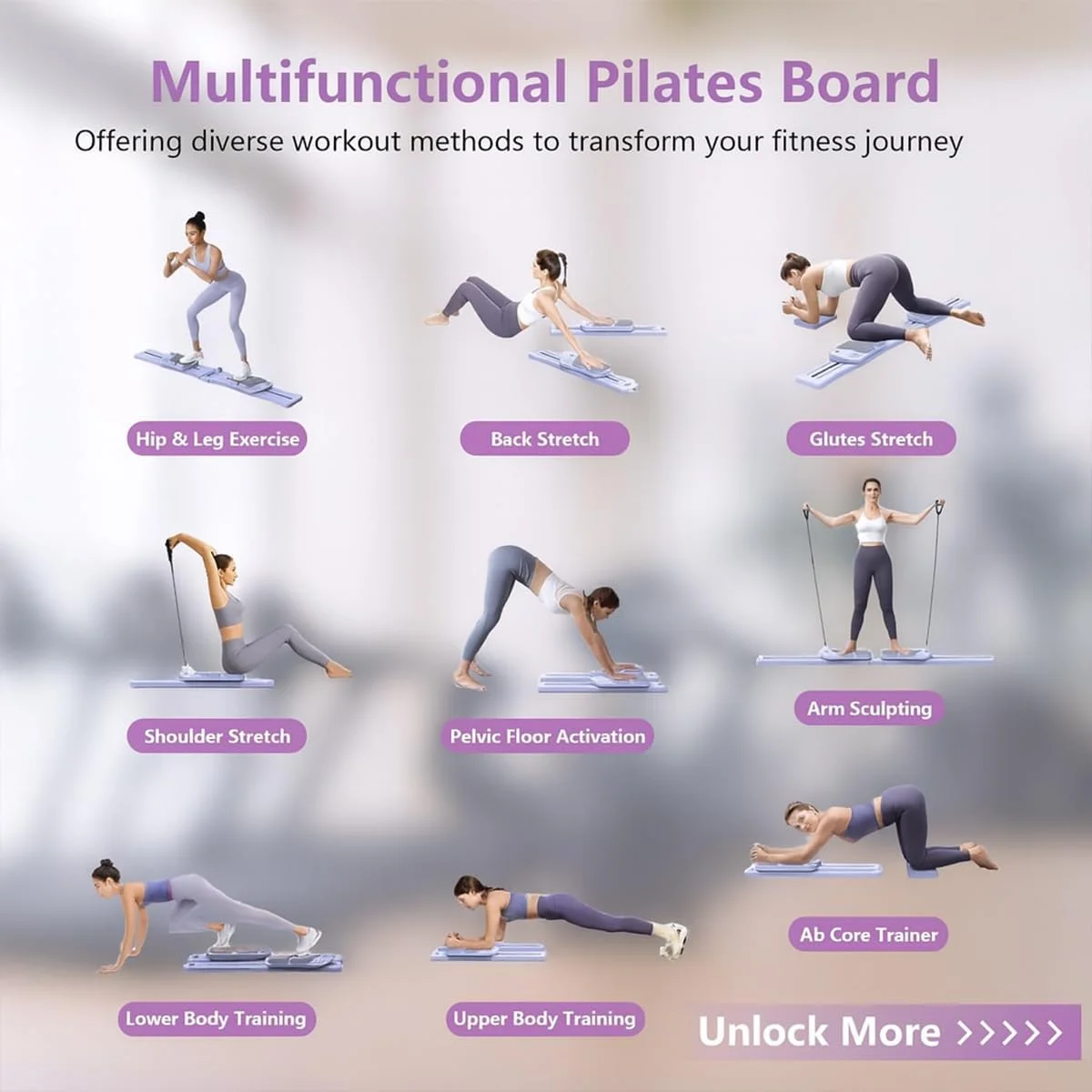 تخته پیلاتس برای تمرینات خانگی - ست اصلاح کننده پیلاتس قابل حمل 7 در 1 ارتقا یافته، تمرین دهنده عضلات شکم چند منظوره با نوارهای مقاومتی و تایمر LED، تخته پیلاتس برای تمرینات کل بدن بانوان