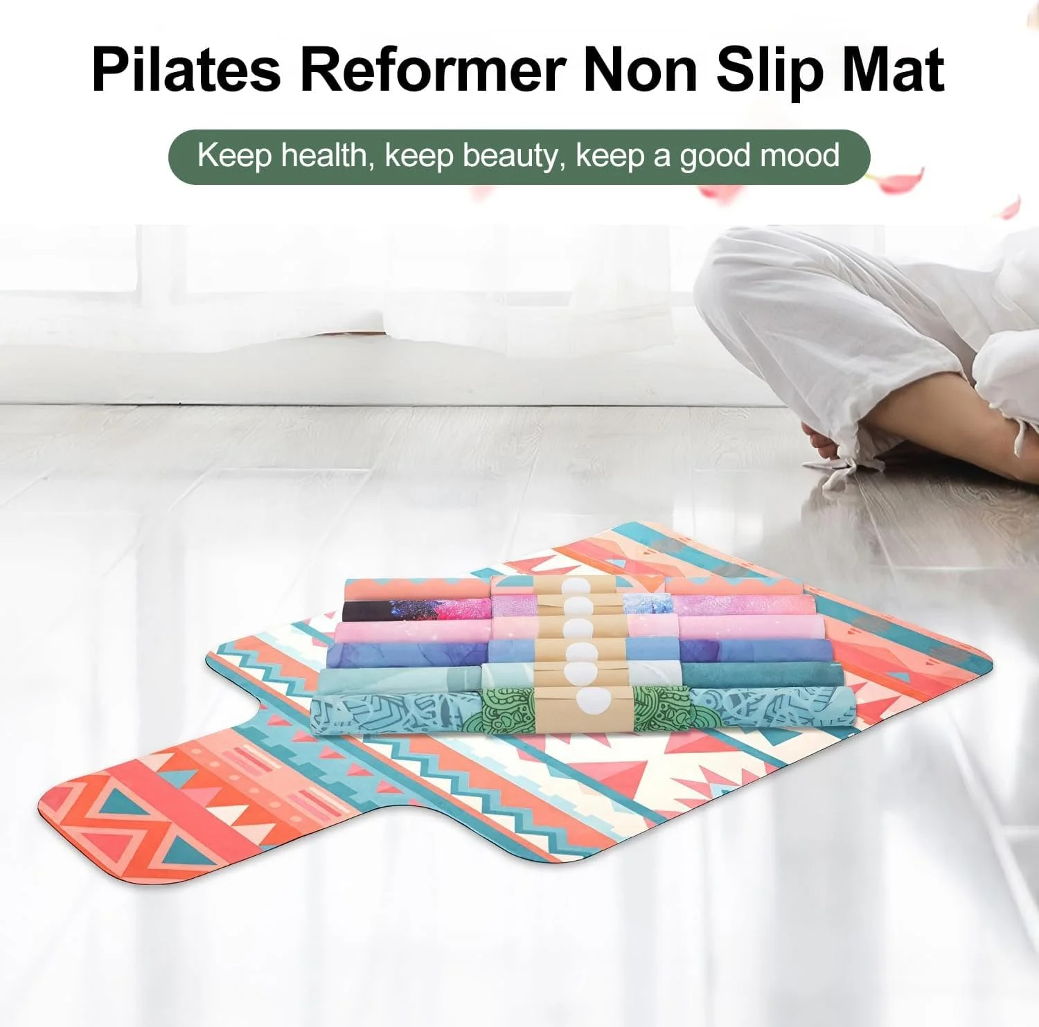تشک ریفرمر پیلاتس، روکش تشک ریفرمر پیلاتس ضد لغزش، تشک های پیلاتس تاشو با ضخامت 1 میلی متر با پارچه جیر قابل شستشو و جذب سریع عرق برای تمرینات خانگی و باشگاه، صورتی