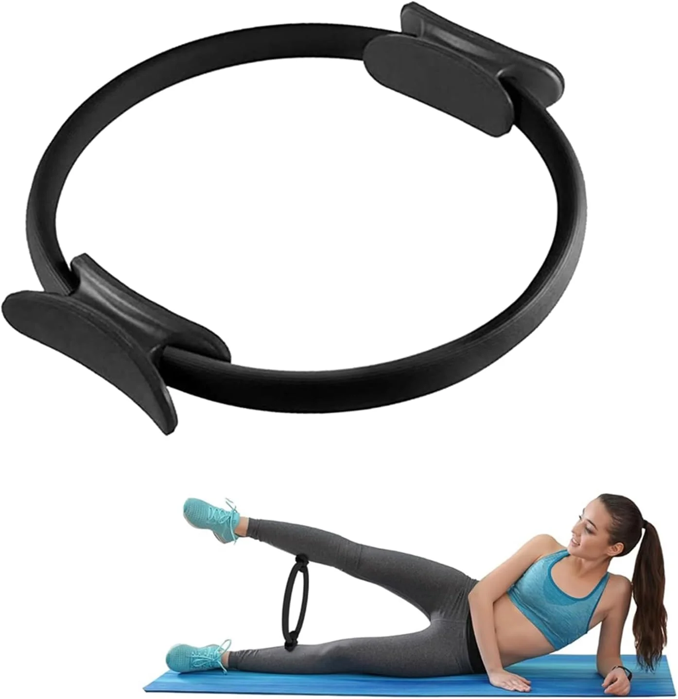 حلقه پیلاتس AMERTEER 15 اینچی - دسته های فوم دار سبک و بادوام | تجهیزات ورزشی مقاومتی انعطاف پذیر برای تقویت بازوها، ران/پاها و هسته بدن، مشکی حلقه پیلاتس AMERTEER 15 اینچی - دسته های فوم دار سبک و بادوام | تجهیزات ورزشی مقاومتی انعطاف پذیر برای تقویت بازوها، ران/پاها و هسته بدن، مشکی