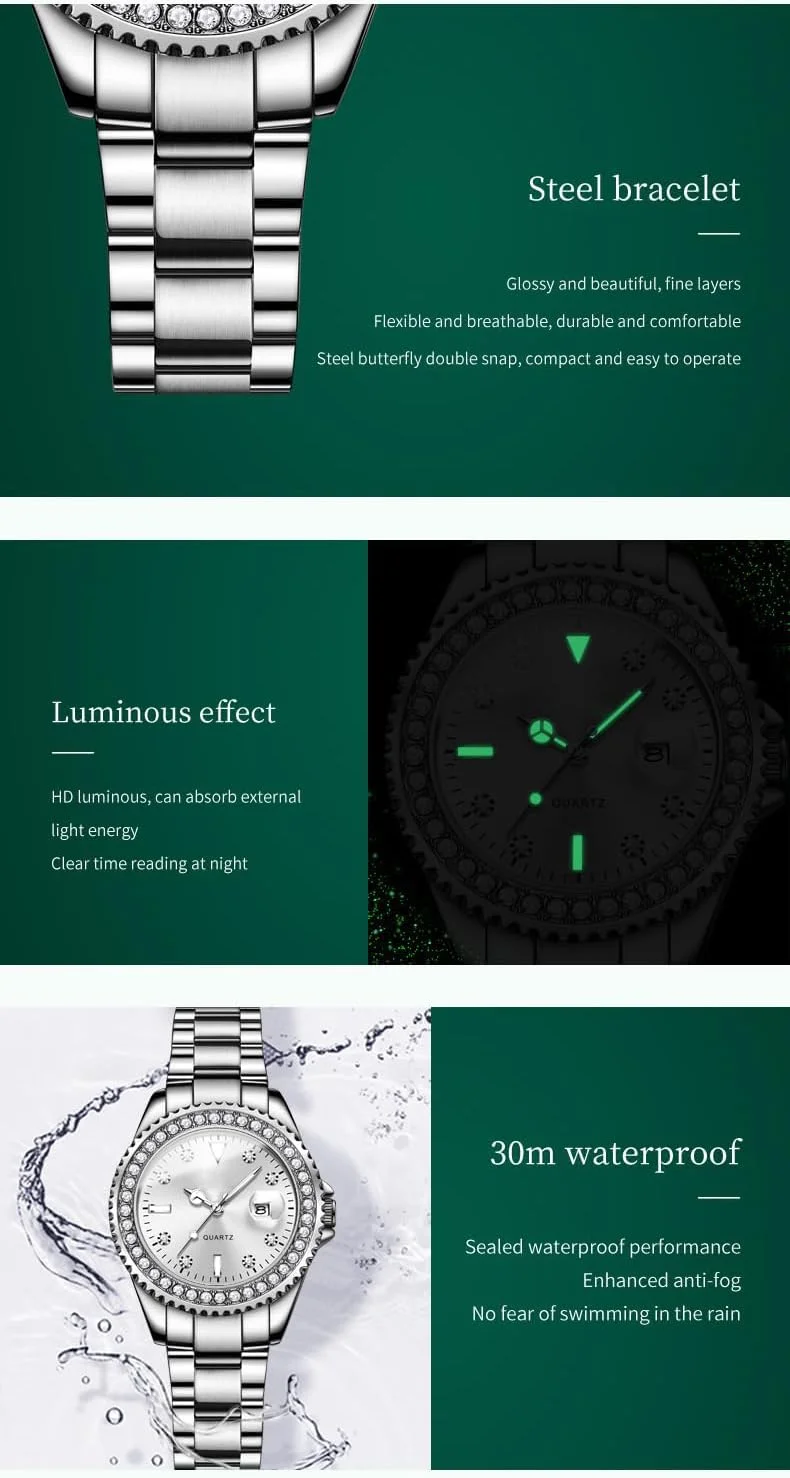 ساعت مچی زنانه NALACAL با نگین، ساعت زنانه کوارتز آنالوگ استیل ضد زنگ دو رنگ ضد آب شب تاب تاریخ روز برای هدیه بانوان ساعت مچی زنانه NALACAL با نگین، ساعت زنانه کوارتز آنالوگ استیل ضد زنگ دو رنگ ضد آب شب تاب تاریخ روز برای هدیه بانوان