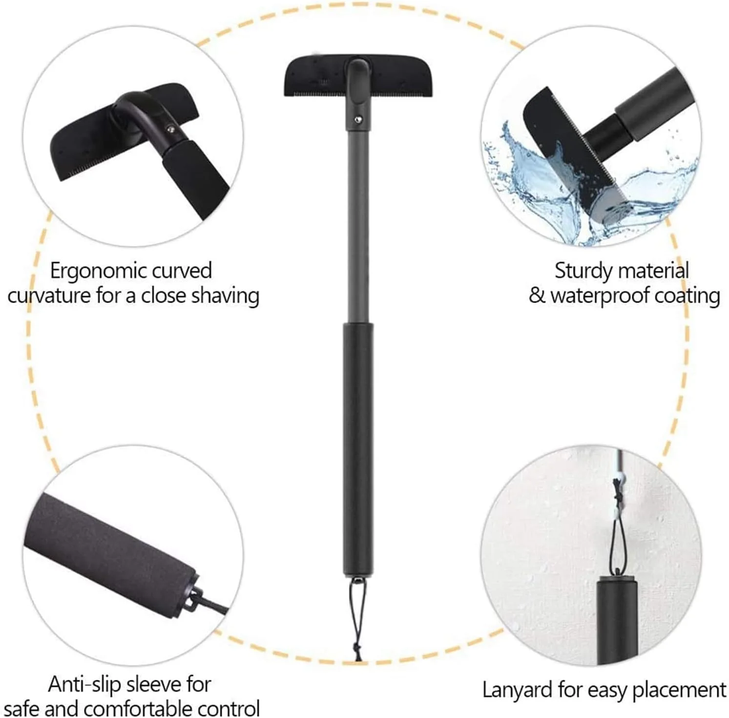 تیغ اصلاح پشت، ریش تراش پشت، تیغ اصلاح بدن مردانه قابل تنظیم، اصلاح ایمن و بدون درد پشت، قابل استفاده خشک و مرطوب، ریش تراش برقی حرفه ای بدن، از بین بردن موهای پشت بدون درد