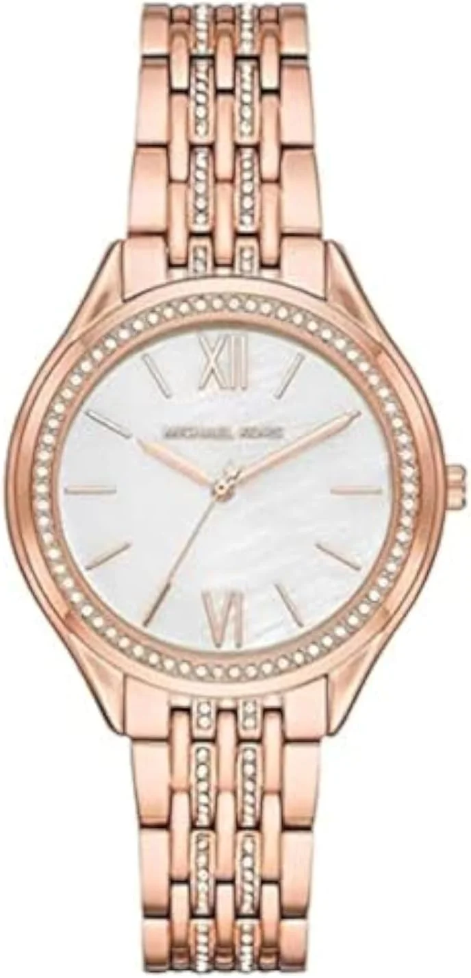 ساعت مچی آنالوگ زنانه مایکل کورس مدل 7076 با صفحه گرد و نگین‌کاری شده - رزگلد