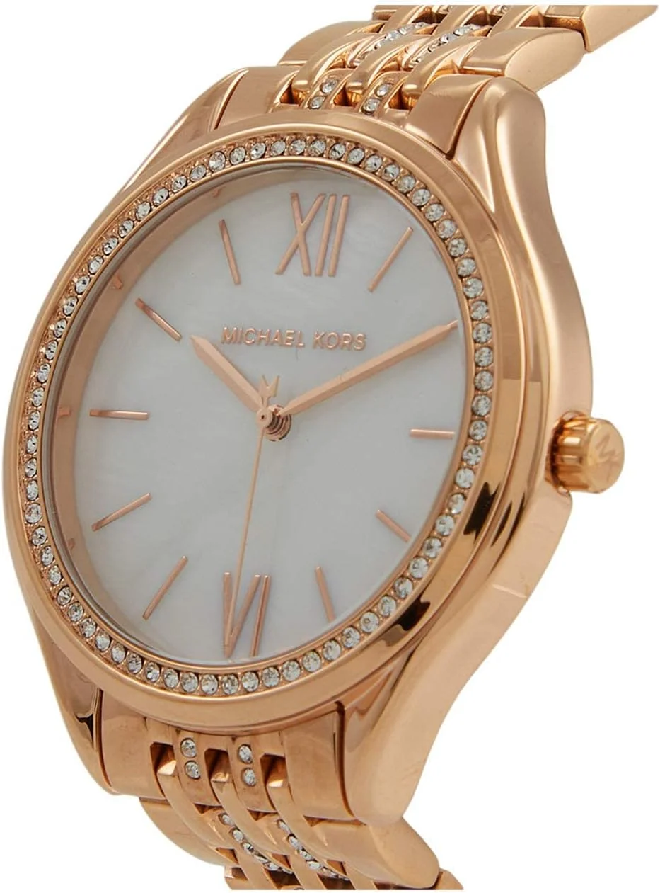 ساعت مچی آنالوگ زنانه مایکل کورس مدل 7076 با صفحه گرد و نگین‌کاری شده - رزگلد