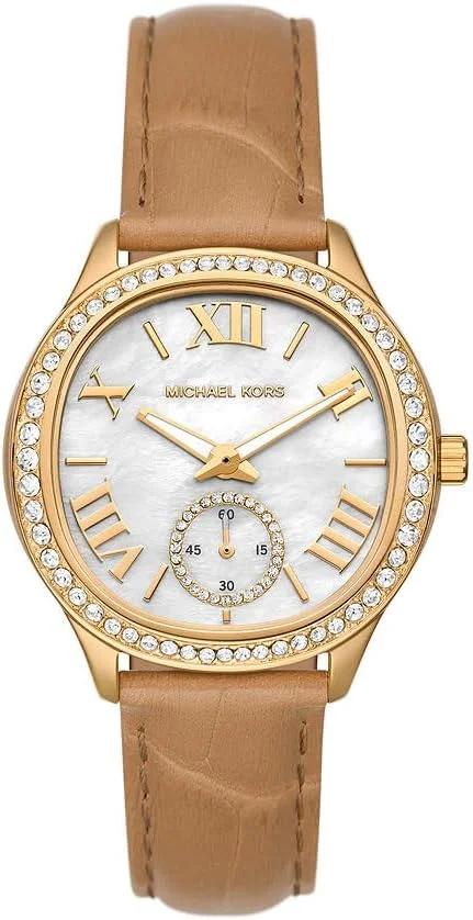 ساعت سه عقربه مایکل کورس مدل Sage با بند چرمی طرح کروکودیل بادامی - MK4819