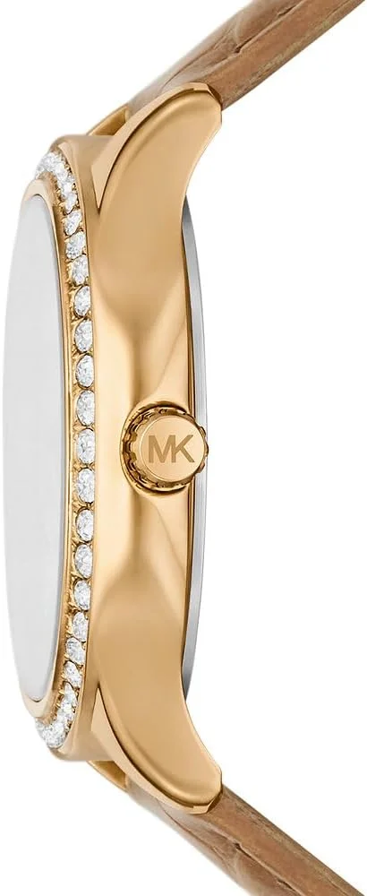 ساعت سه عقربه مایکل کورس مدل Sage با بند چرمی طرح کروکودیل بادامی - MK4819