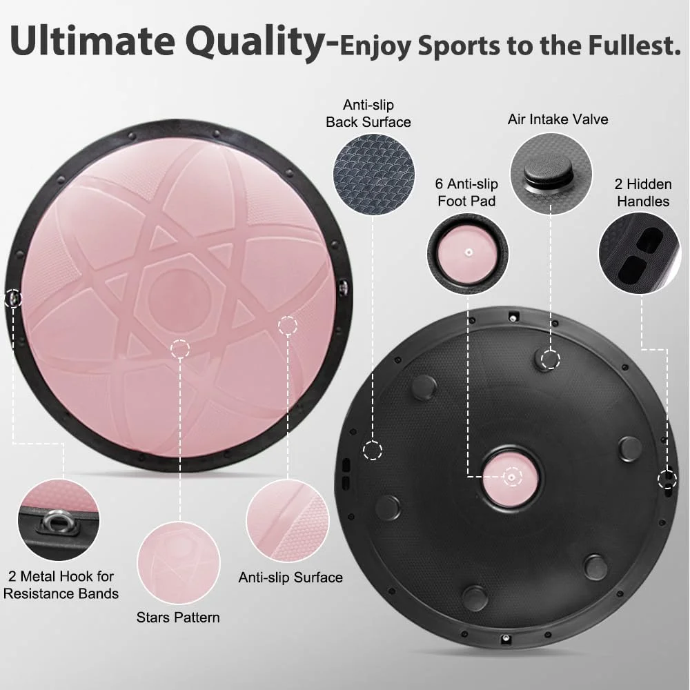 توپ تعادلی نیمه 300 کیلوگرمی، ست 7 تکه توپ تعادلی نیمه با 2 کش مقاومتی، توپ یوگا و پمپ پا، توپ ثبات 58 سانتی متری