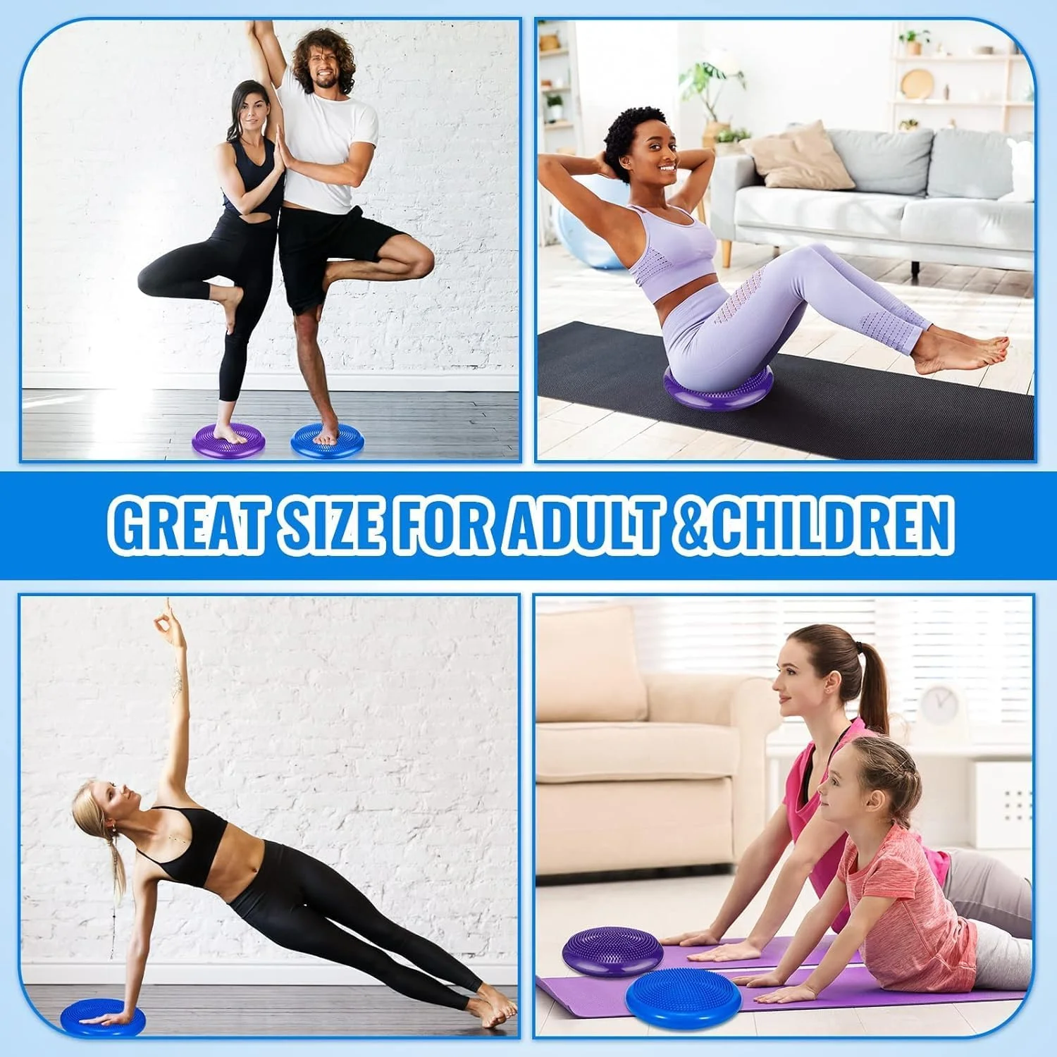 بالشتک تعادلی MAKINGTEC، بالشتک نرم تعادل یوگا، بالشتک لرزشی، بادی، پد ماساژ بالشتک هوای پایدار برای کودکان و بزرگسالان، تجهیزات تمرینات ورزشی خانگی با پمپ باد بنفش