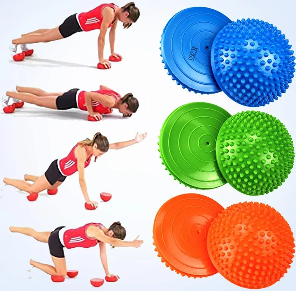 ۲ عدد پد تعادلی خارپشتی، توپ پیلاتس جوش دار با پمپ، نیم کره های ورزشی خاردار برای ورزش کودکان و بزرگسالان، ماساژ پا، تمرینات ثبات، تمرین یوگا و ژیمناستیک (آبی)