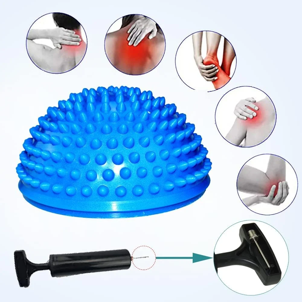 ۲ عدد پد تعادلی خارپشتی، توپ پیلاتس جوش دار با پمپ، نیم کره های ورزشی خاردار برای ورزش کودکان و بزرگسالان، ماساژ پا، تمرینات ثبات، تمرین یوگا و ژیمناستیک (آبی)