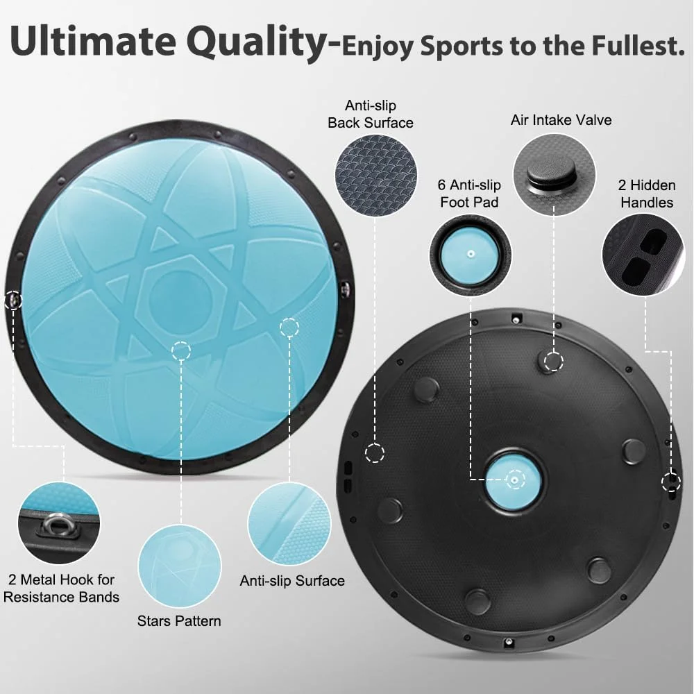 توپ تعادل نیمه 300 کیلوگرمی، ست تمرین توپ تعادل نیمه 7 تکه با 2 کش مقاومتی، توپ یوگا و پمپ پا، توپ ثبات 58 سانتی متری