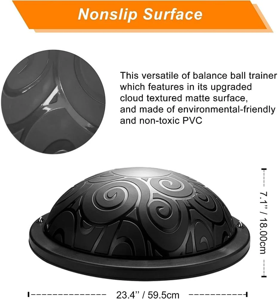 توپ تعادلی نیمه، توپ یوگا بادی ضد لغزش برای باشگاه خانگی، تمرینات تقویت هسته بدن، توپ نیمه ورزشی با کش های مقاومتی