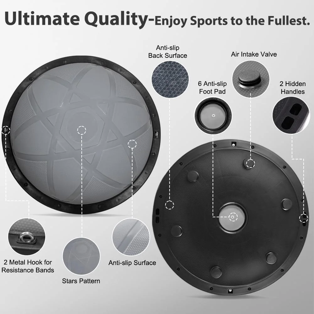 توپ تعادل نیمه 300 کیلوگرمی، ست 7 تکه توپ تعادل نیمه ورزشی با 2 کش مقاومتی، توپ یوگا و پمپ پا، توپ ثبات 58 سانتی متری