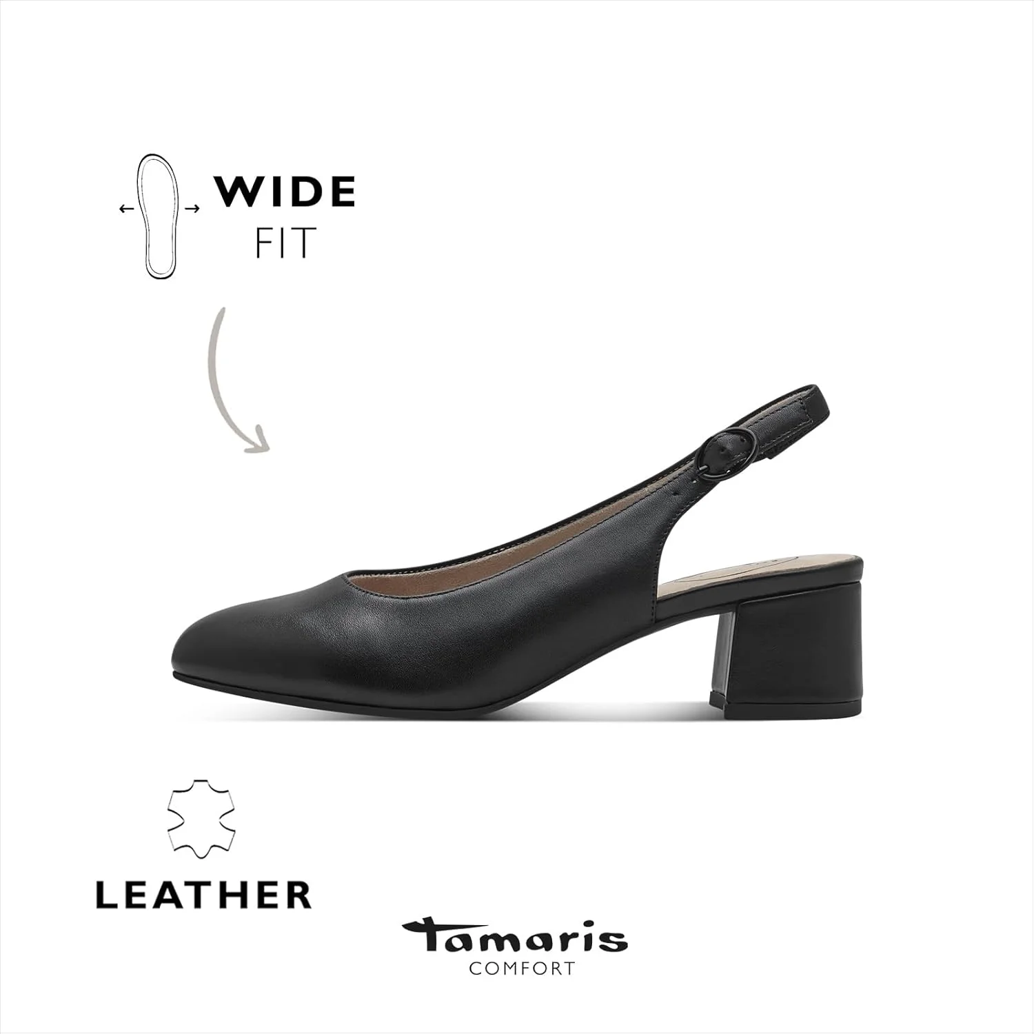 کفش پاشنه بلند زنانه تاماریس مدل Slingback چرمی و راحت