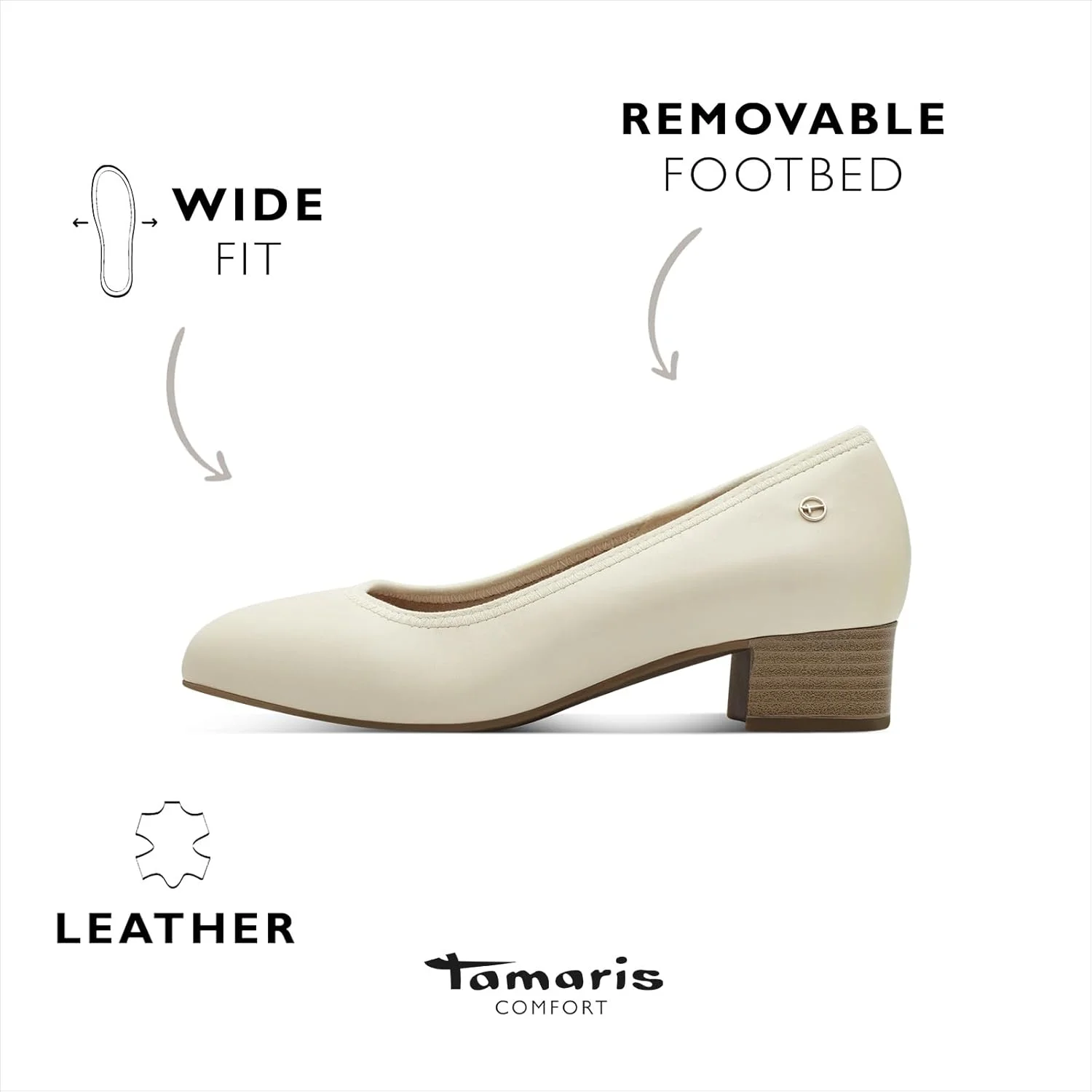 کفش پاشنه بلند زنانه چرمی تاماریس کامفورت با پاشنه کوچک