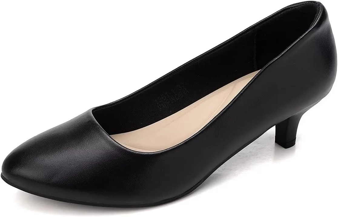 کفش پاشنه بلند زنانه، مدل کلاسیک با پنجه گرد بسته، پاشنه کوتاه و راحت مناسب محیط کار