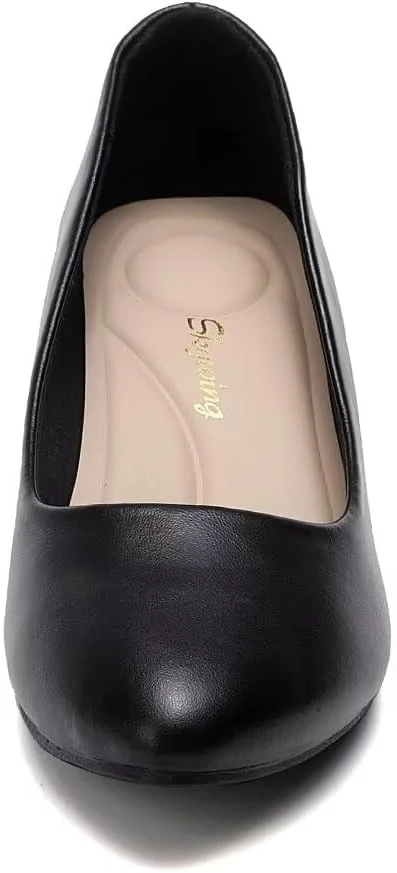 کفش پاشنه بلند زنانه، مدل کلاسیک با پنجه گرد بسته، پاشنه کوتاه و راحت مناسب محیط کار