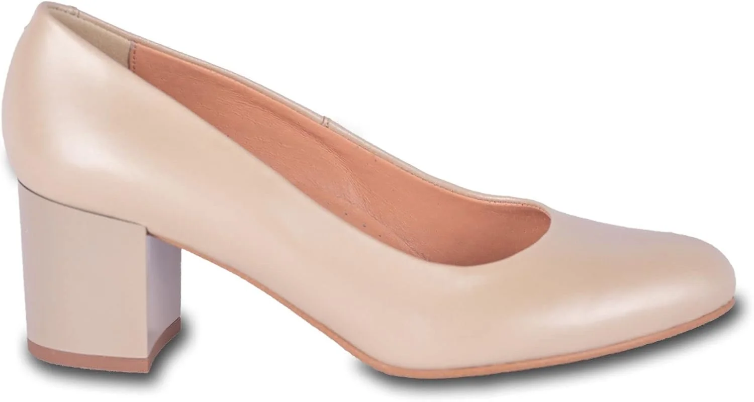 کفش پاشنه بلند زنانه آرچی - پمپ های کرم رنگ چرم طبیعی ظریف با پشتیبانی از قوس پا و پاشنه 6 سانتی متری