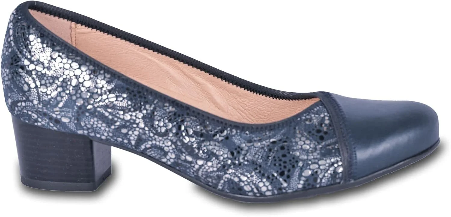 کفش پاشنه بلند زنانه چرم طبیعی مدل NENA - سرمه ای تیره، دارای کفی نرم و پاشنه 4.5 سانتی متری