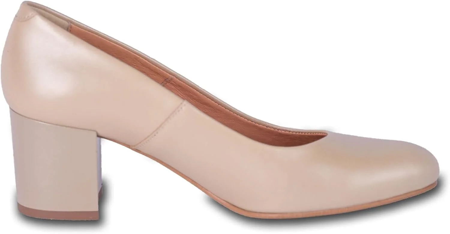 کفش پاشنه بلند زنانه آرچی - پمپ های کرم رنگ چرم طبیعی ظریف با پشتیبانی از قوس پا و پاشنه 6 سانتی متری