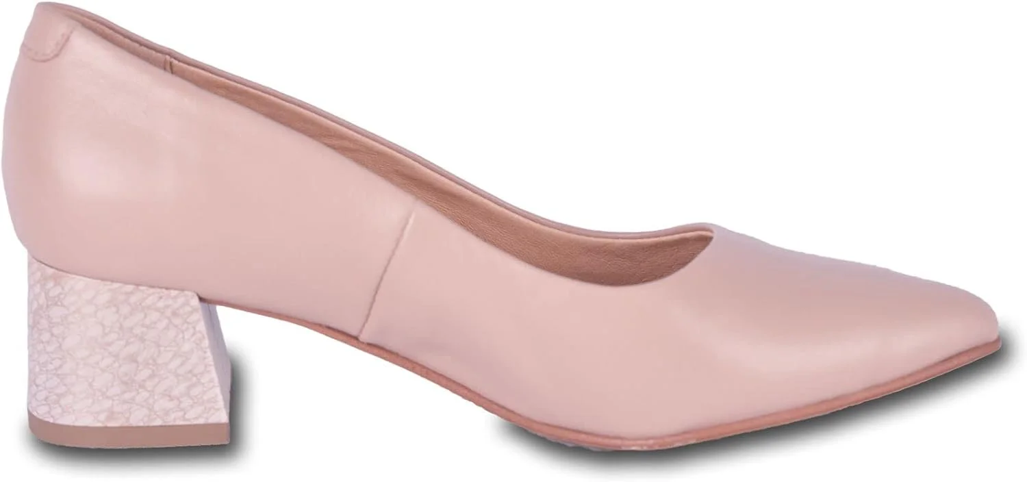 کفش پاشنه بلند زنانه کوزینا، چرم طبیعی ظریف، رنگ خنثی، کفی نرم و پاشنه 5 سانتی متری