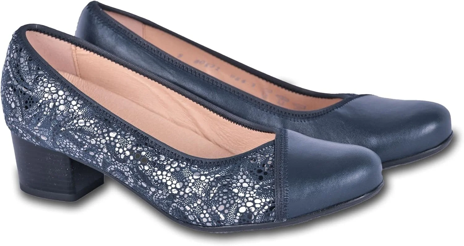 کفش پاشنه بلند زنانه چرم طبیعی مدل NENA - سرمه ای تیره، دارای کفی نرم و پاشنه 4.5 سانتی متری