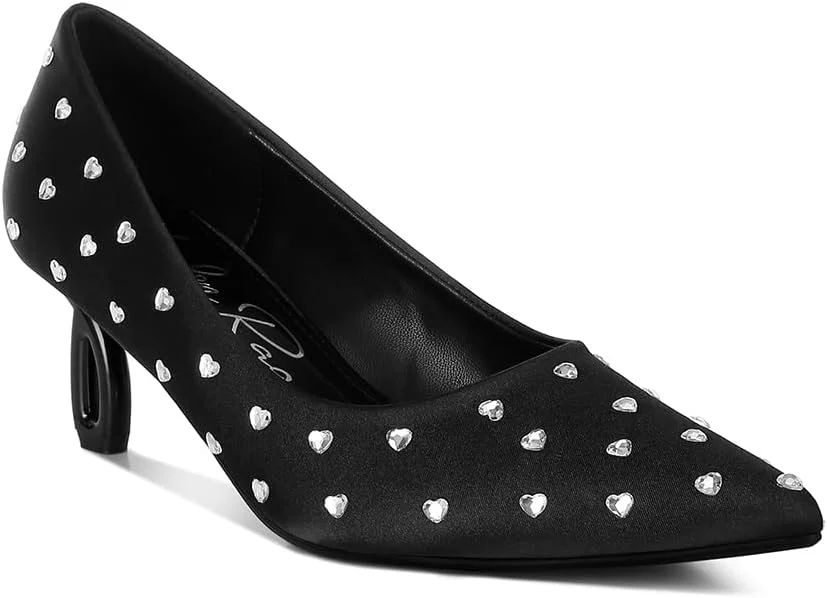 کفش پاشنه بلند زنانه لاندن رگ نایلونی طرح قلب با نگین، سایز 39، مشکی