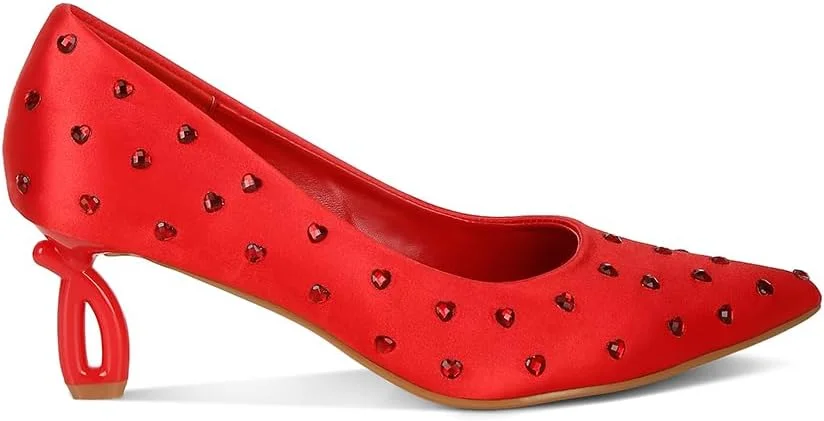 کفش پاشنه بلند زنانه لندن رگ، طرح قلب نگین دار، سایز 38، قرمز