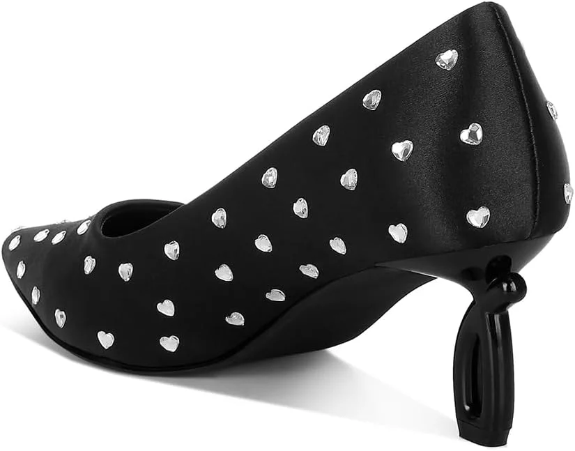 کفش پاشنه بلند زنانه لاندن رگ نایلونی طرح قلب با نگین، سایز 39، مشکی کفش پاشنه بلند زنانه لاندن رگ نایلونی طرح قلب با نگین، سایز 39، مشکی