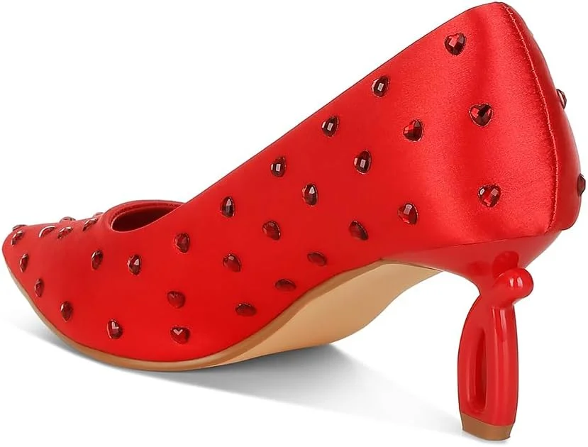 کفش پاشنه بلند زنانه لندن رگ مدل قلبی نگین دار، سایز 39، قرمز