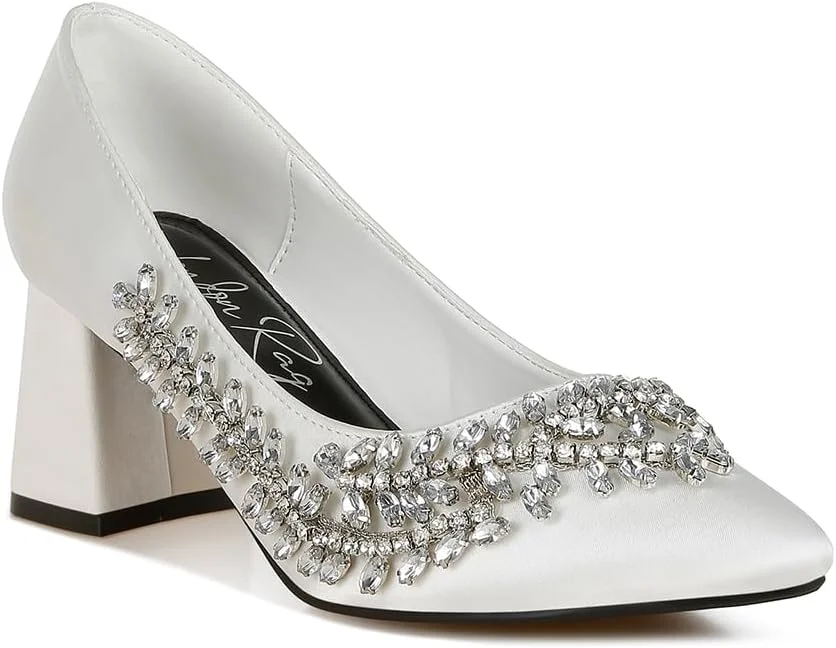 کفش پاشنه بلند زنانه لاندن رگ، جنس پلی استر ساتن، تزیین شده با نگین، سایز 36، سفید