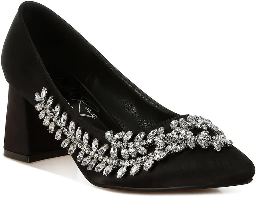 کفش پاشنه بلند زنانه لاندن رگ، جنس پلی استر ساتن با تزیینات نگین، سایز 39، مشکی کفش پاشنه بلند زنانه لاندن رگ، جنس پلی استر ساتن با تزیینات نگین، سایز 39، مشکی